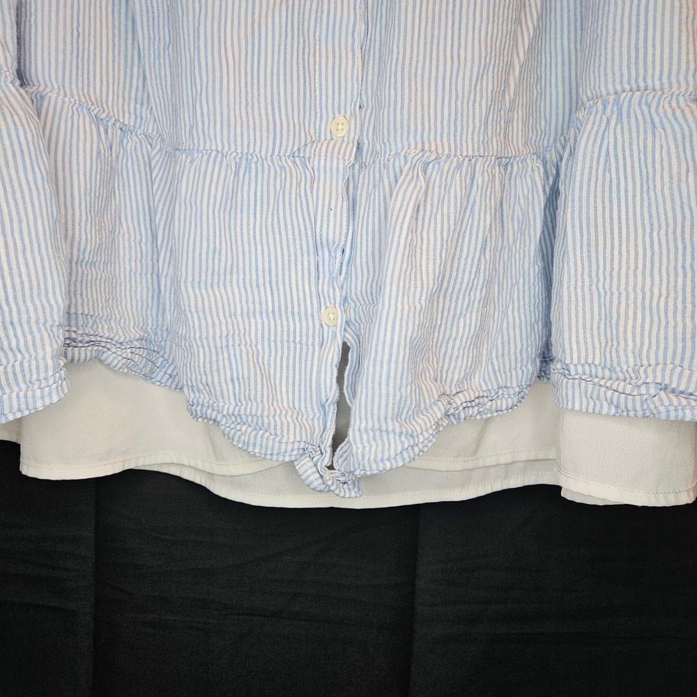 Old Navy XL Blue White Striped Button Front Ruffle Hem‎ Midi Skirt - Picture 4 of 9